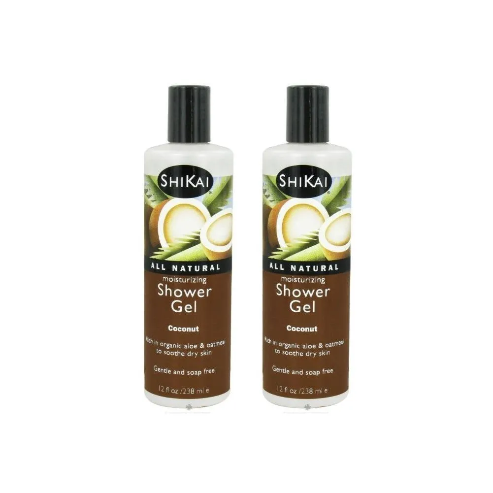 ShiKai Daily Moisturizing Shower Gel (Coconut, 12oz, Pack of 2) | Gentle Formula | Aloe Vera & Oatmeal for Soft, Healthy Skin | Dry Skin Relief