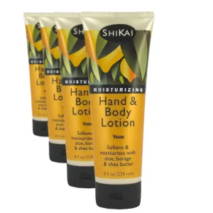 ShiKai Yuzu Hand & Body Lotion (8oz, Pack of 4) | Daily Moisturizing Skincare for Dry and Cracked Hands | With Aloe Vera & Vitamin E