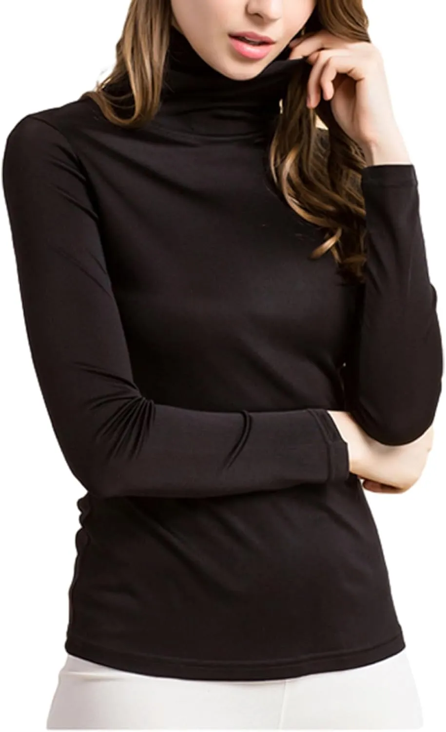 Silk Tops Turtleneck Long Sleeve Silk T Shirt Ultra Soft Thermal Layer Tops Slim High Neck Blouse