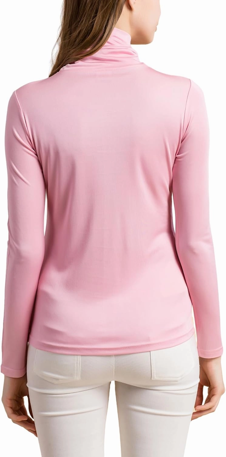 Silk Tops Turtleneck Long Sleeve Silk T Shirt Ultra Soft Thermal Layer Tops Slim High Neck Blouse