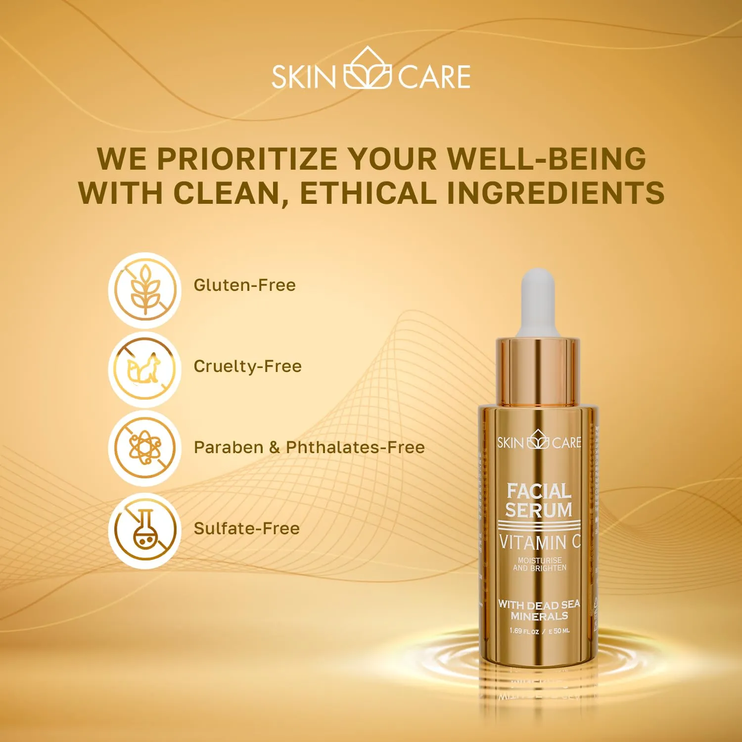 Skin Care Vitamin C Serum - Rejuvenates Moisturizes Nourishes and Soothes Face - Enriched with Dead Sea Minerals for All Skin Types - Hydrating Facial Care Treatment 1.69 fl.oz