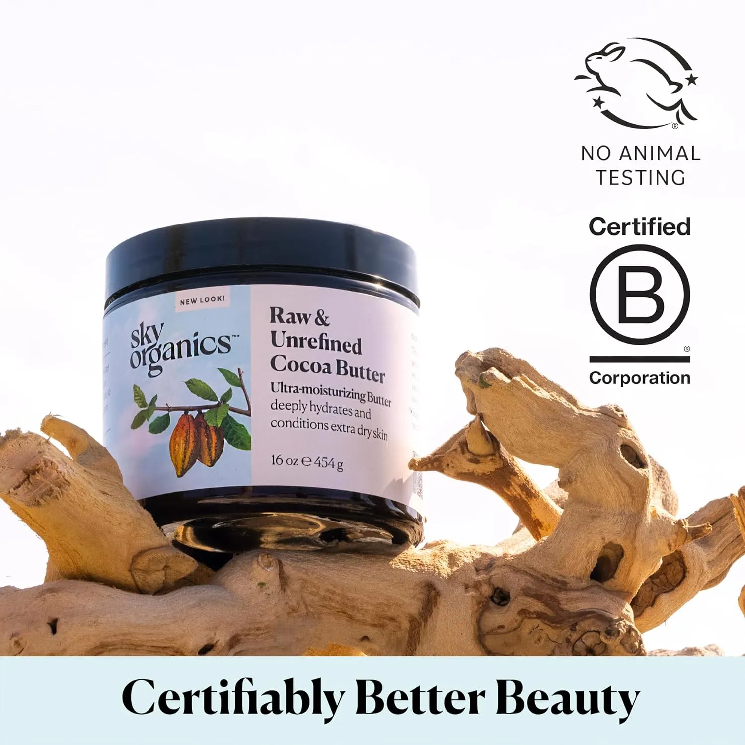 Sky Organics Cocoa Butter for Body, 100% Raw & Unrefined Ultra-Moisturizing Butter to Deeply Hydrate & Condition Skin, Promotes Smooth Skin Tone & Texture, Suitable for Tight or Extra Dry Skin, 16 Oz.