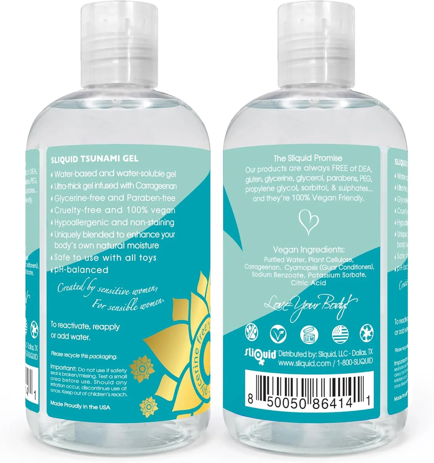 Sliquid Tsunami – Water-Based Lube, Thick Gel Infused with Moisturizing Seaweed Extract, Unscented Personal Lubricant, 8.5 Oz