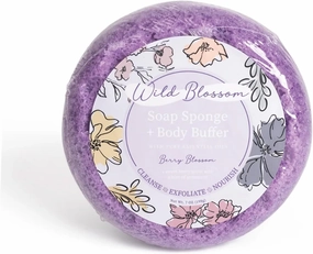Soap Sponge and Exfoliating Body Buffer, 7 Ounce Scrub with Shea Butter and Essential Oils, Berry Blossom