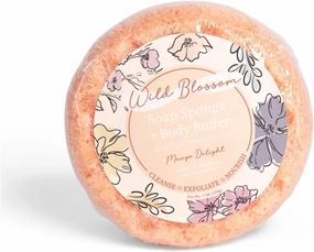 Soap Sponge and Exfoliating Body Buffer, 7 Ounce Scrub with Shea Butter and Essential Oils, Mango Delight