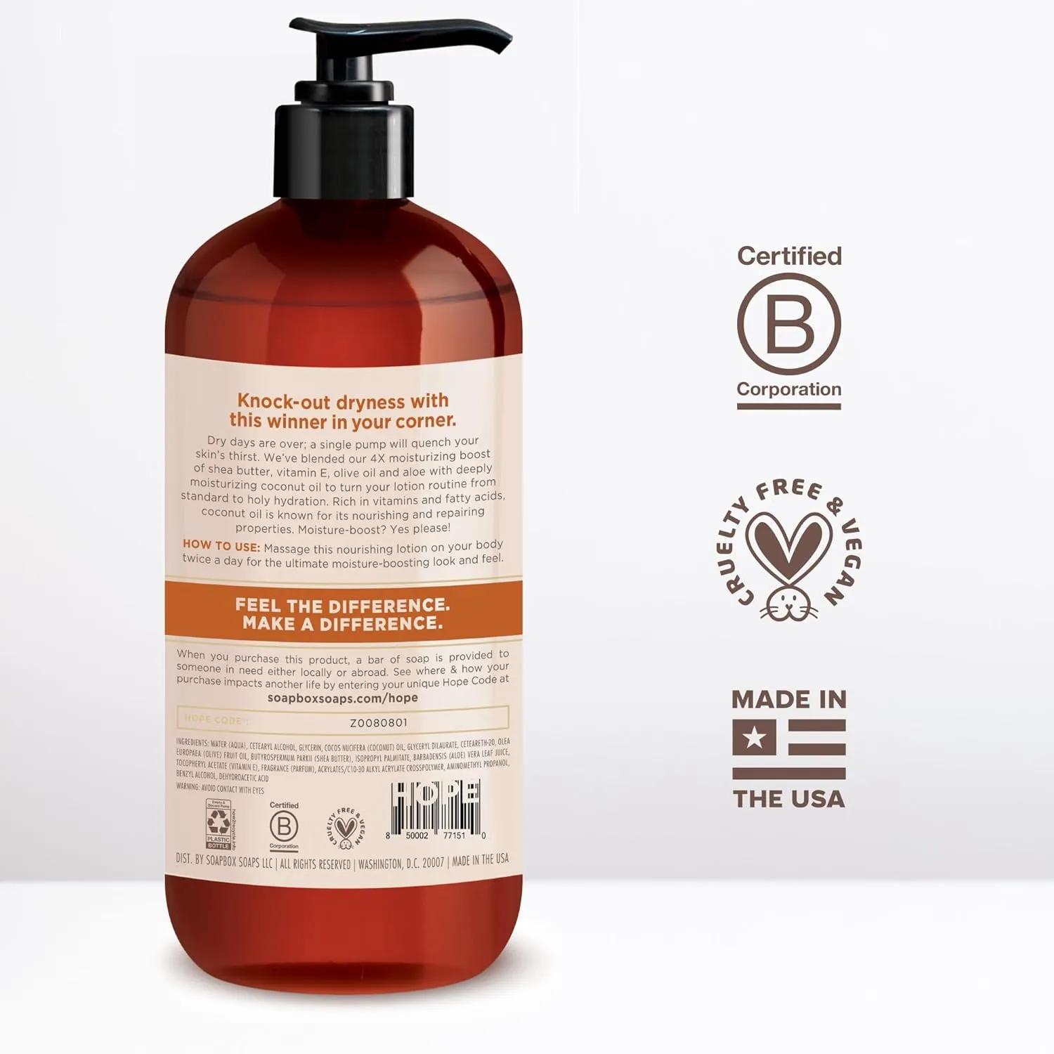 Soapbox Moisturizing Body Lotion, Coconut Milk & Sandalwood with Aloe and Shea Butter, Pack of 3 Hand Lotion Bottles, Vegan Skin Care Products, Moisturizer for Dry Skin, 3 Pack, 16oz Each