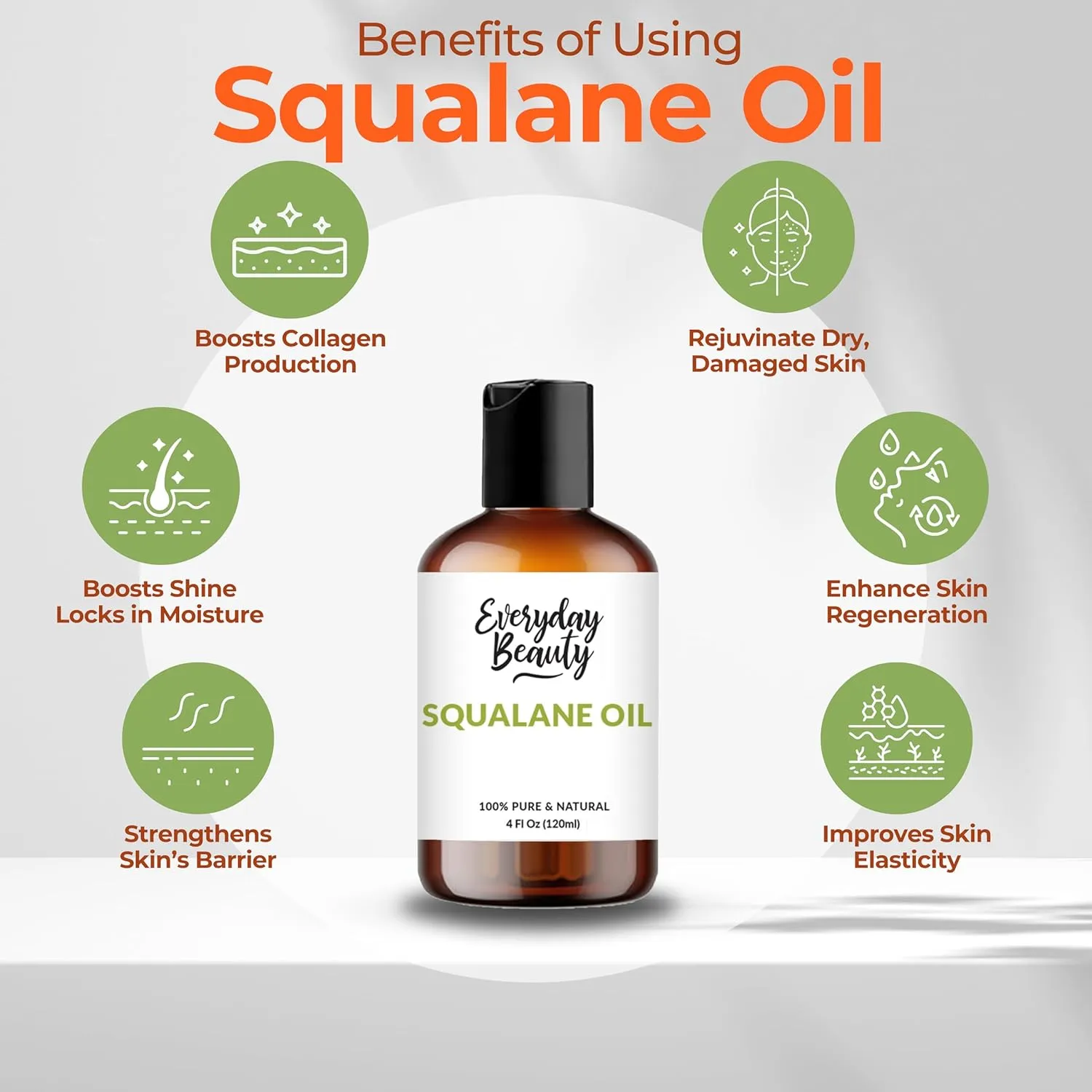 Squalane Oil - 100% Pure & Natural Plant Derived Facial Oil 4 Fl Oz - Cold Pressed and Unrefined Premium Grade Multipurpose Moisturizing Oil For Skin and Hair