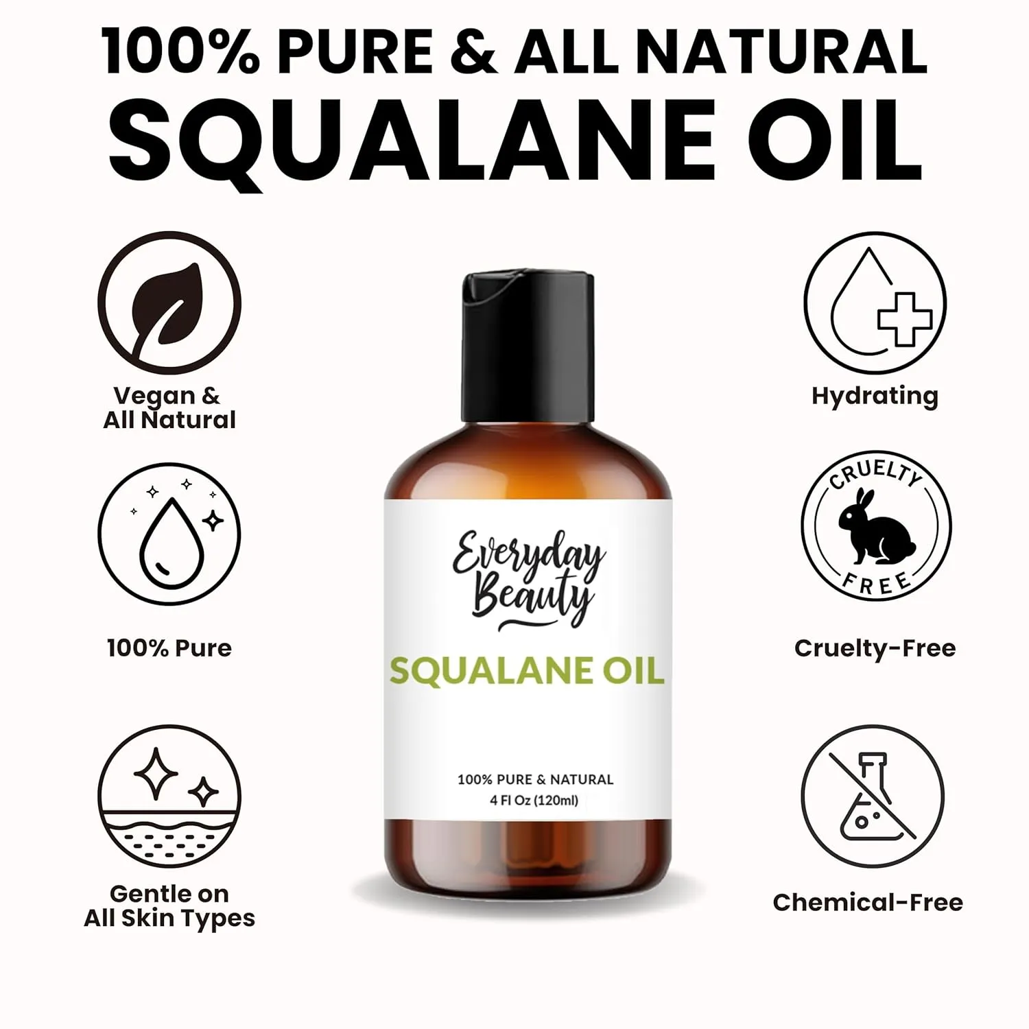 Squalane Oil - 100% Pure & Natural Plant Derived Facial Oil 4 Fl Oz - Cold Pressed and Unrefined Premium Grade Multipurpose Moisturizing Oil For Skin and Hair