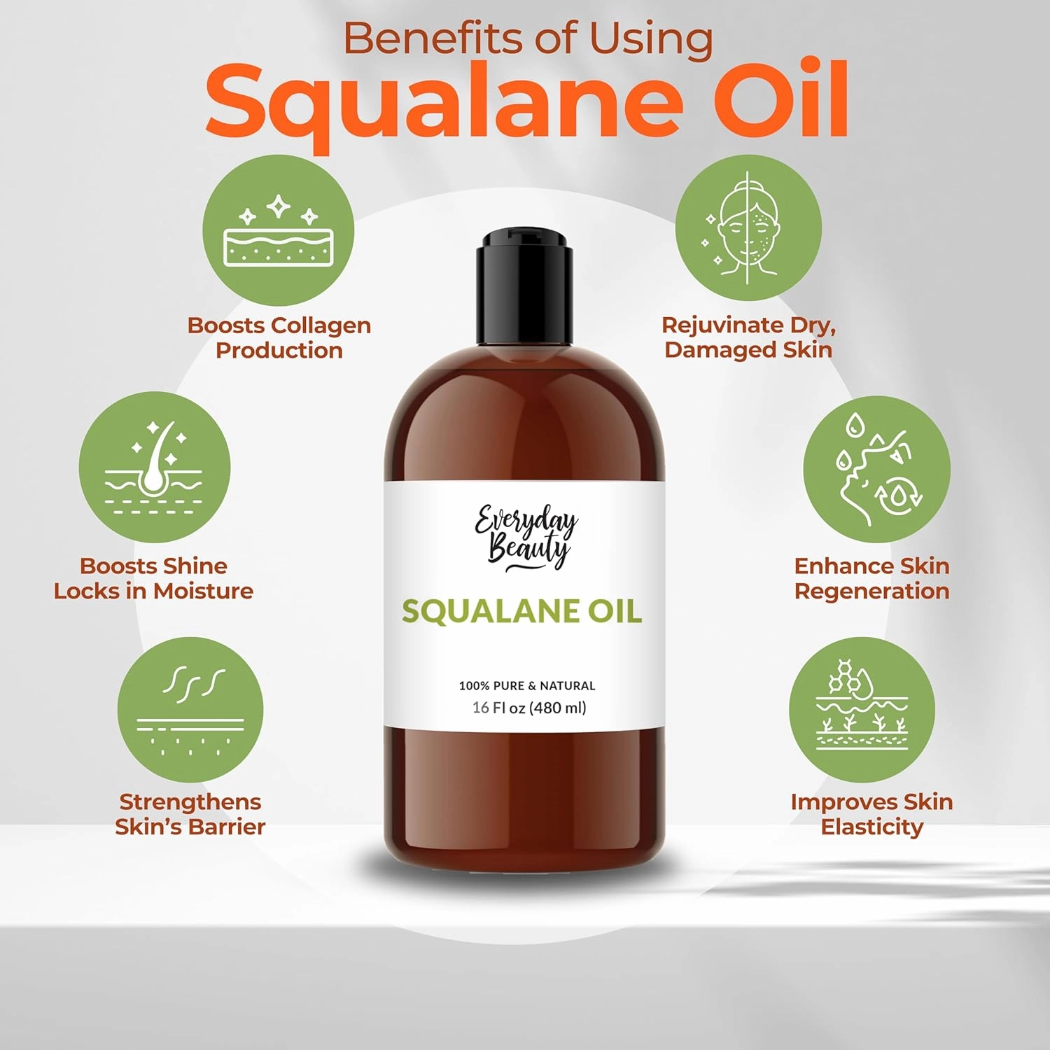 Squalane Oil - 100% Pure & Natural Plant Derived Facial Oil 16oz Bulk - Cold Pressed and Unrefined Premium Grade Multipurpose Moisturizing Oil For Skin and Hair