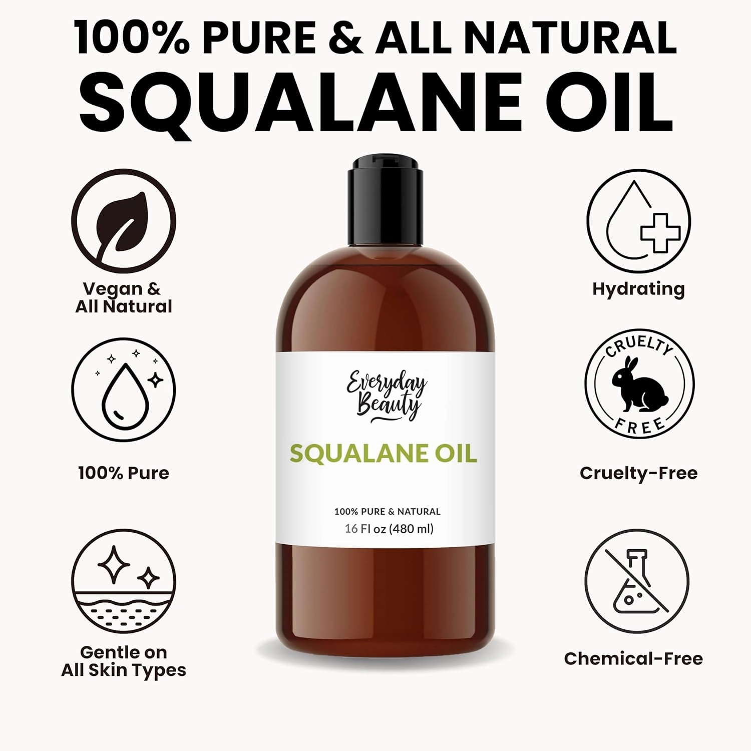 Squalane Oil - 100% Pure & Natural Plant Derived Facial Oil 16oz Bulk - Cold Pressed and Unrefined Premium Grade Multipurpose Moisturizing Oil For Skin and Hair