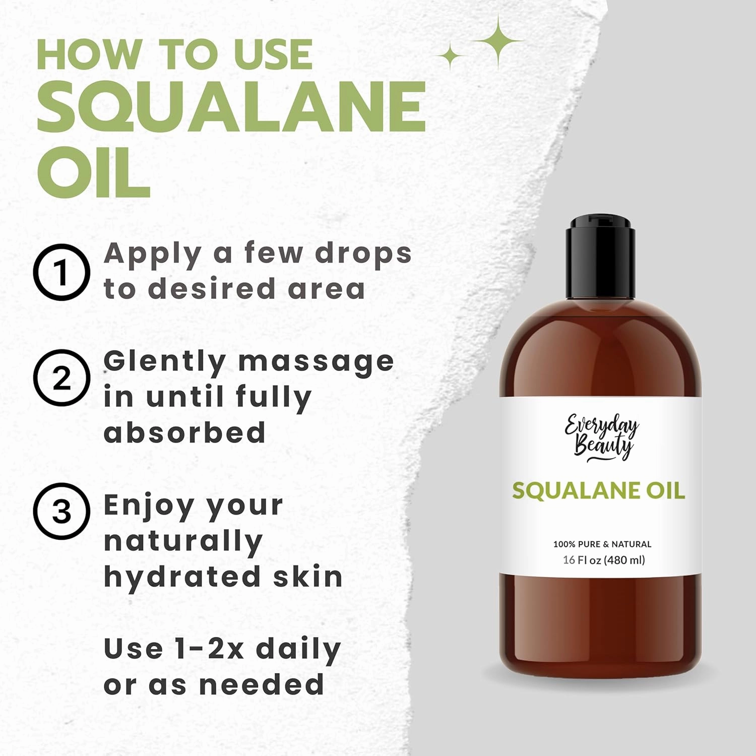 Squalane Oil - 100% Pure & Natural Plant Derived Facial Oil 16oz Bulk - Cold Pressed and Unrefined Premium Grade Multipurpose Moisturizing Oil For Skin and Hair