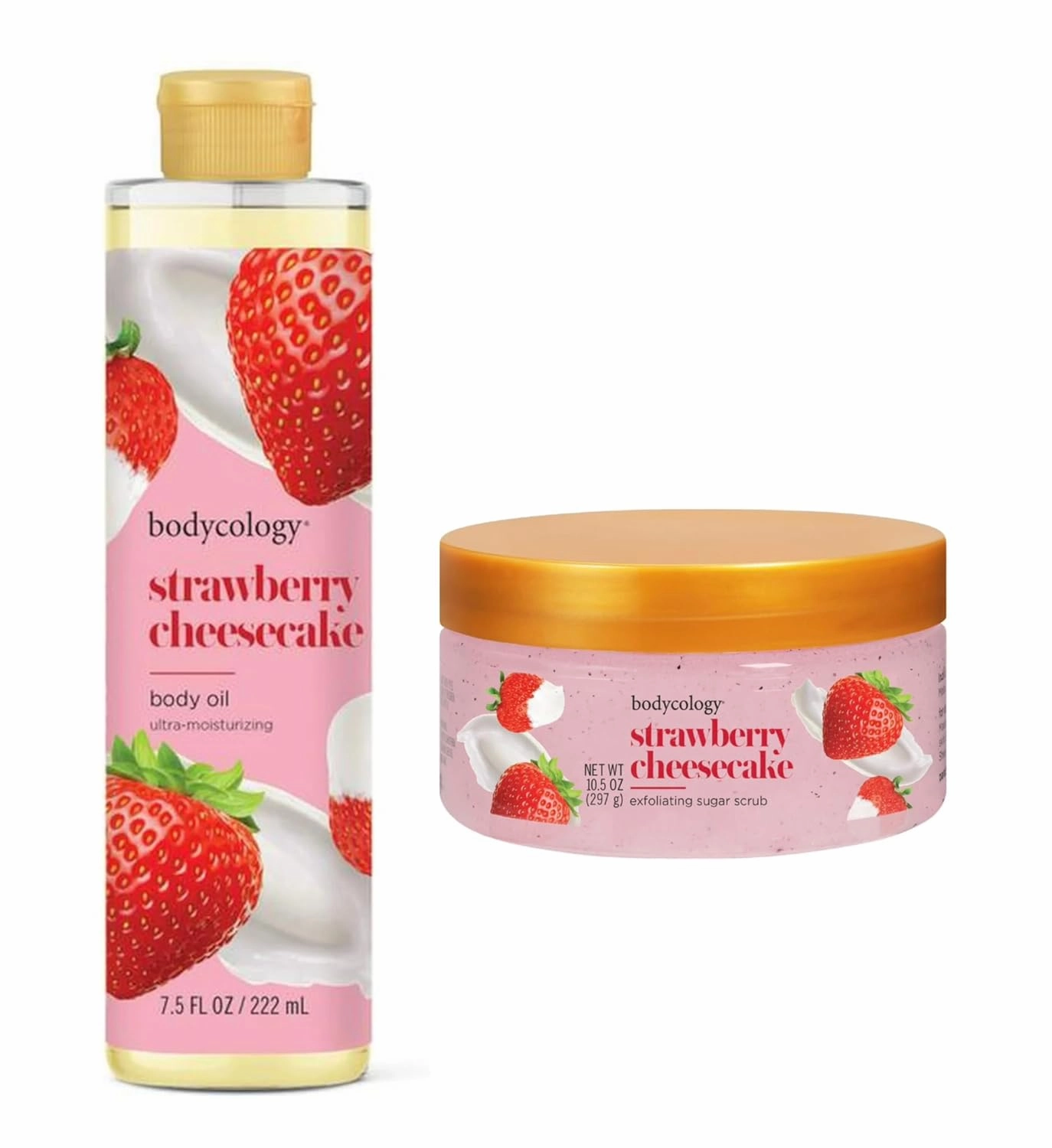 Strawberry Cheesecake Body Oil and Sugar Scrub Set, 7.5 FL OZ Oil, 10.5 OZ Scrub