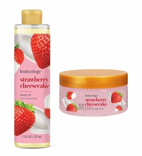 Strawberry Cheesecake Body Oil and Sugar Scrub Set, 7.5 FL OZ Oil, 10.5 OZ Scrub
