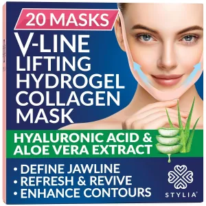 Stylia V Line Lifting Collagen Face Mask - Double Chin Strap for Women - Jawline Shaper Face Lift Tape - Neck Lift Collagen Mask - Chin Strap for Sleeping - Hyaluronic Acid, Aloe Vera, Cica 20PC