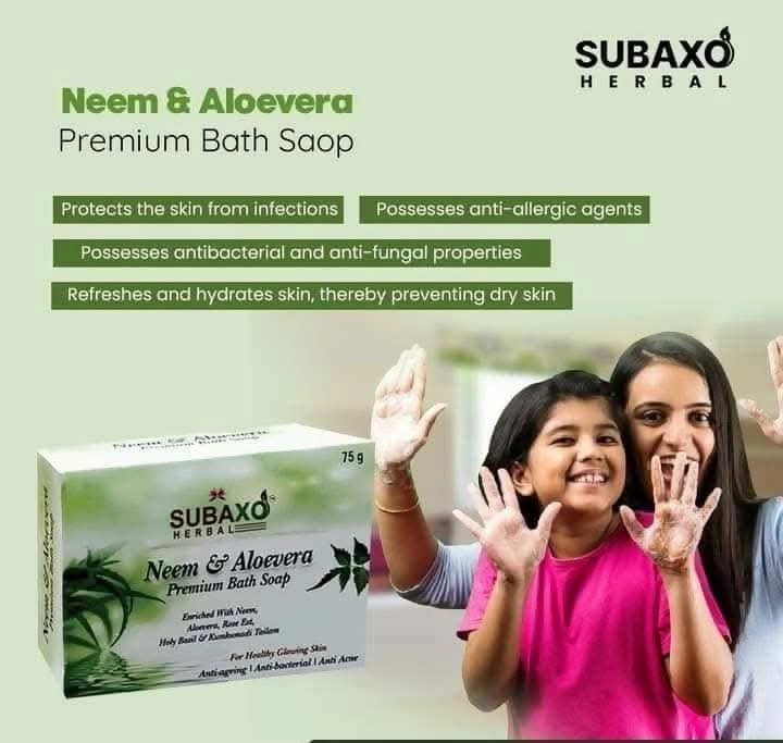 SUBAXO Neem & Aloevera Bath Soap Premium Bath Soap for Glowing Skin Anti Acne & Pimple Fighting Soap (75g Each, Pack Of 2)