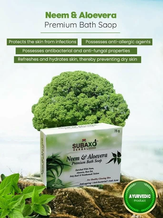 SUBAXO Neem & Aloevera Bath Soap Premium Bath Soap for Glowing Skin Anti Acne & Pimple Fighting Soap (75g Each, Pack Of 2)