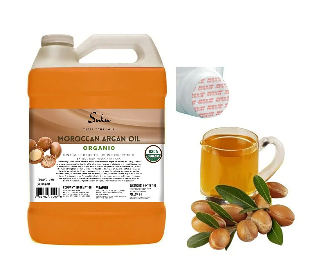 SULU ORGANICS 16 OUNCES/ 473 ML Pure Certified Organic Cold Pressed Unrefined Extra Virgin Moroccan Argan Oil