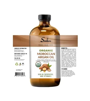 SULU ORGANICS 8 OUNCES Pure Organic Cold Pressed Unrefined Extra Virgin Moroccan Argan Oil