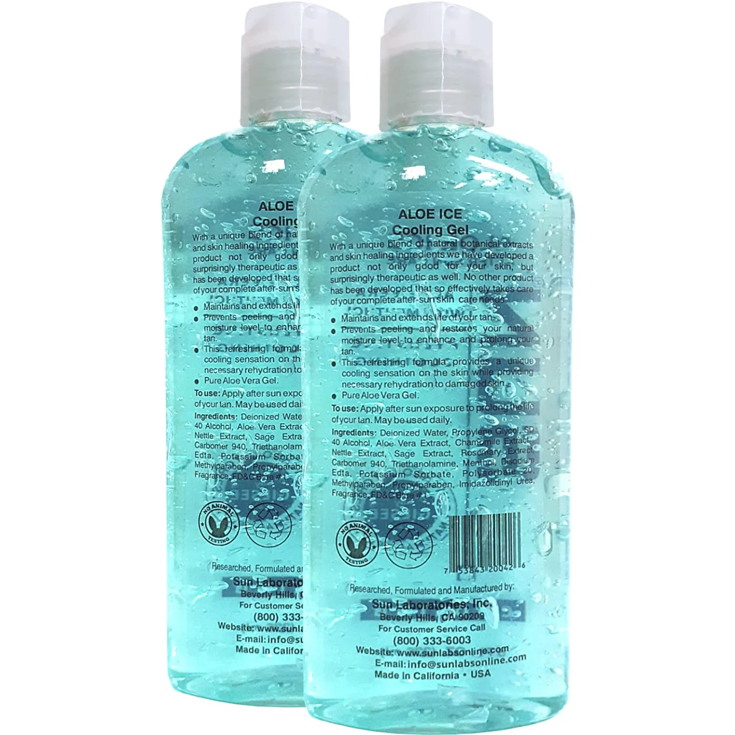 Sun Laboratories Aloe Vera Ice Gel 2 Pack – Pure, Organic Aloe Vera Gel – Natural After Sun Lotion – Soothing, Clear Aloe Vera for Burn Relief