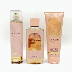 Sun Blooms & Suede Bath & Body 3-Piece Bundle | Fine Fragrance Mist, Shower Gel and Ultimate Hydration Body Cream