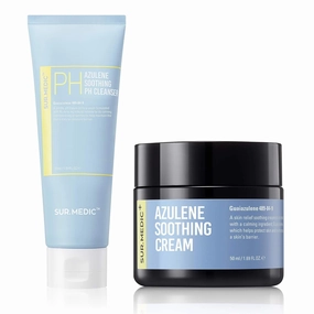 SUR.MEDIC  Azulene Soothing Double Skin Care Duo for Sensitive Skin : Soothing PH Cleanser & Moisturizing Soothing Cream, After-Cleansing for Soothing Facial Care, Korean Skincare set