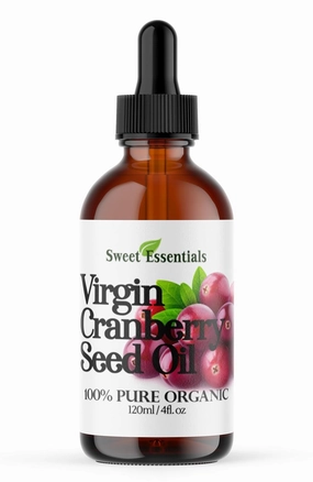 Sweet Essentials Organic Virgin Cranberry Seed Oil | Imported From Canada | Various Sizes | 100% Pure| Unrefined | Cold-Pressed | Natural Moisturizer for Skin, Hair & Face (4 fl oz Glass)