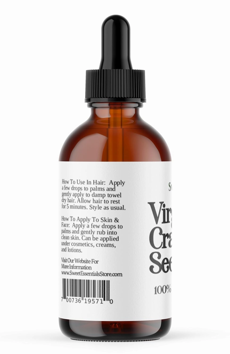 Sweet Essentials Organic Virgin Cranberry Seed Oil | Imported From Canada | Various Sizes | 100% Pure| Unrefined | Cold-Pressed | Natural Moisturizer for Skin, Hair & Face (4 fl oz Glass)