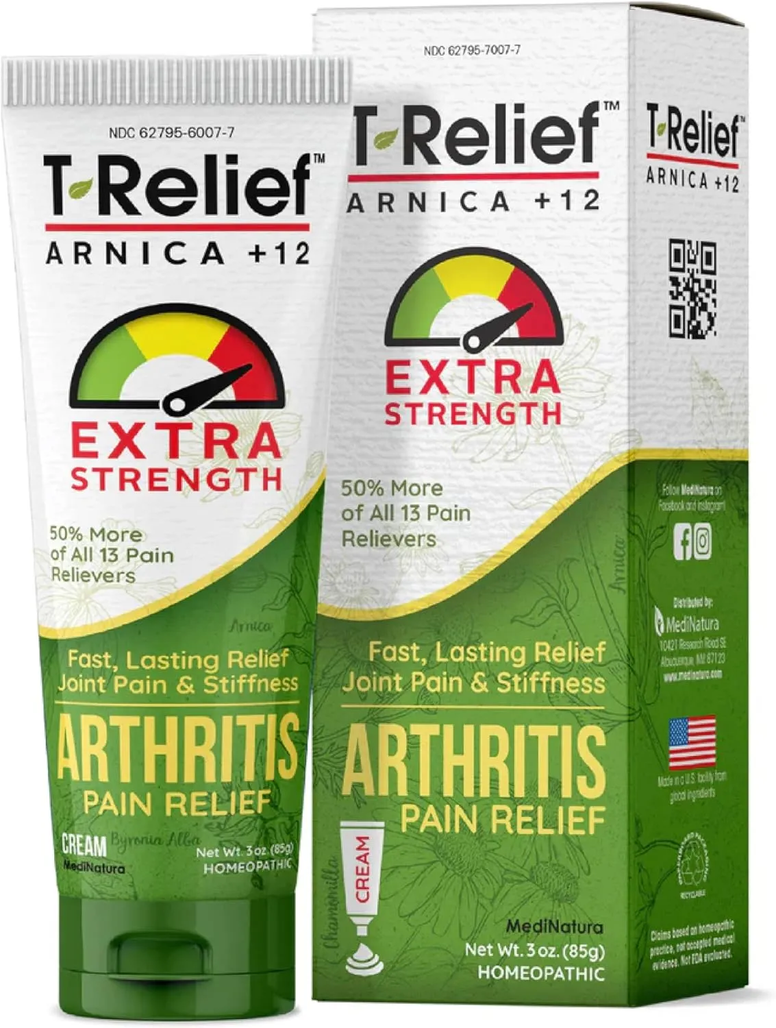 T-Relief Extra Strength Arthritis Cream Arnica  12 Pain Relieving Natural Medicines Help Soothe Soreness Stiffness Aches & Pains in Joints Naturally - 3 oz