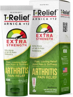T-Relief Extra Strength Arthritis Cream Arnica  12 Pain Relieving Natural Medicines Help Soothe Soreness Stiffness Aches & Pains in Joints Naturally - 3 oz