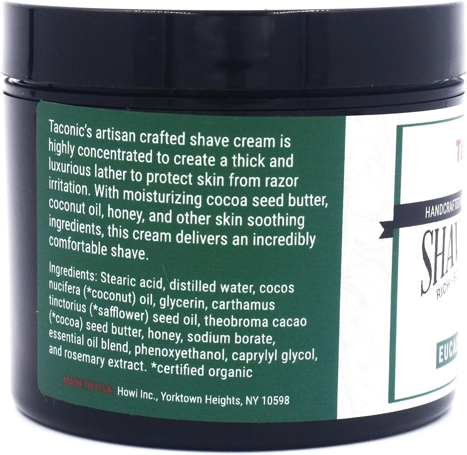 Taconic Shave, All Natural Shave Cream – Highly-Concentrated, Shaving Cream for Men and Women – 4 oz. Moisturizing Shaving Cream Tub with Skin Soothing Ingredients – Cooling Eucalyptus & Mint