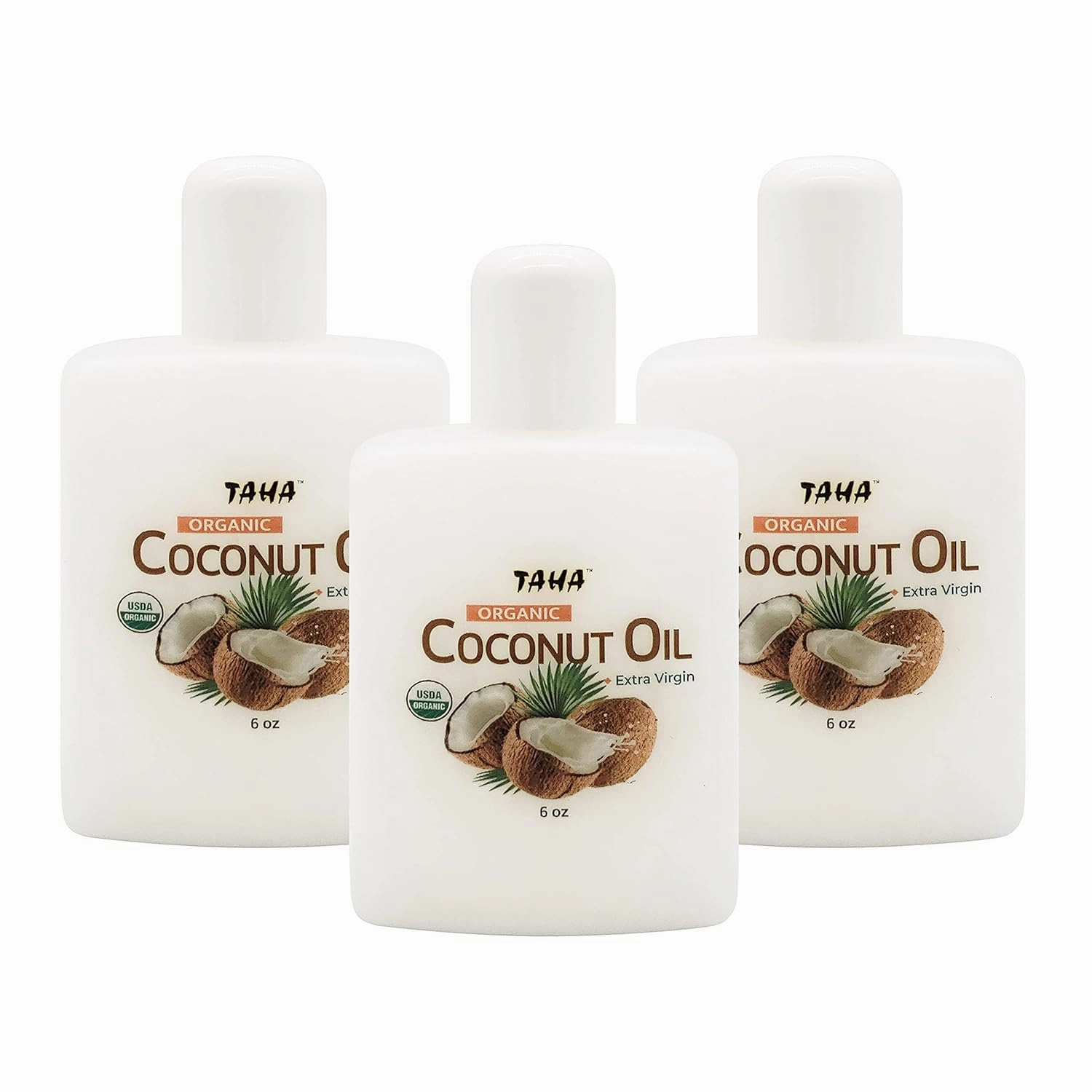 Taha Coconut Oil, Extra Virgin, All-in-One Nourishment for Hair & Body, Protecting & Moisturizing – Great for Sensitive Skin, Natural Scent, 6 Oz (Pack of 3)