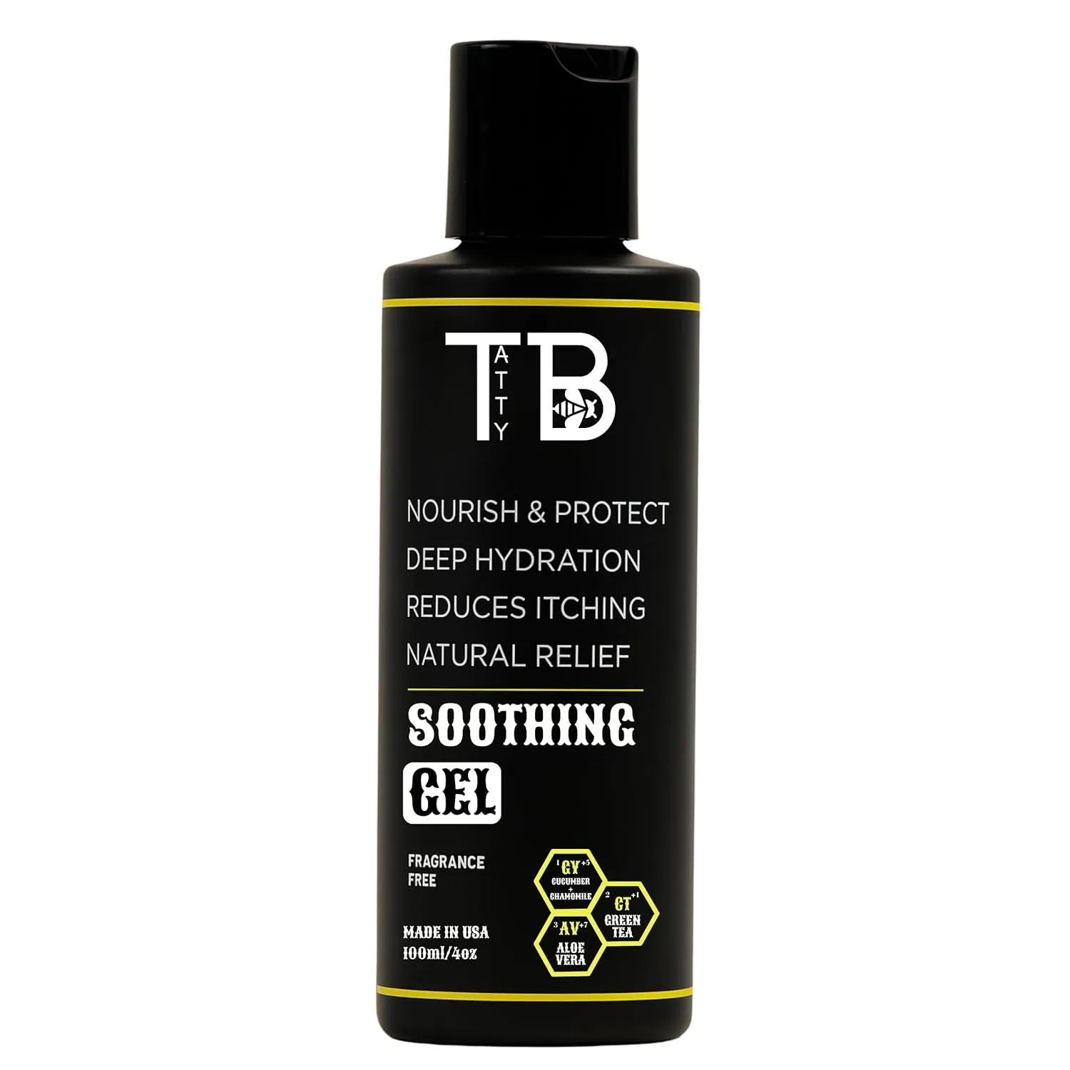 Tattoo Soothing Gel & Moisturizer – Calming Aftercare for New Tattoos – Aloe, Green Tea, Chamomile & Cucumber – Fast-Absorbing, Fragrance-Free Hydration – 4oz