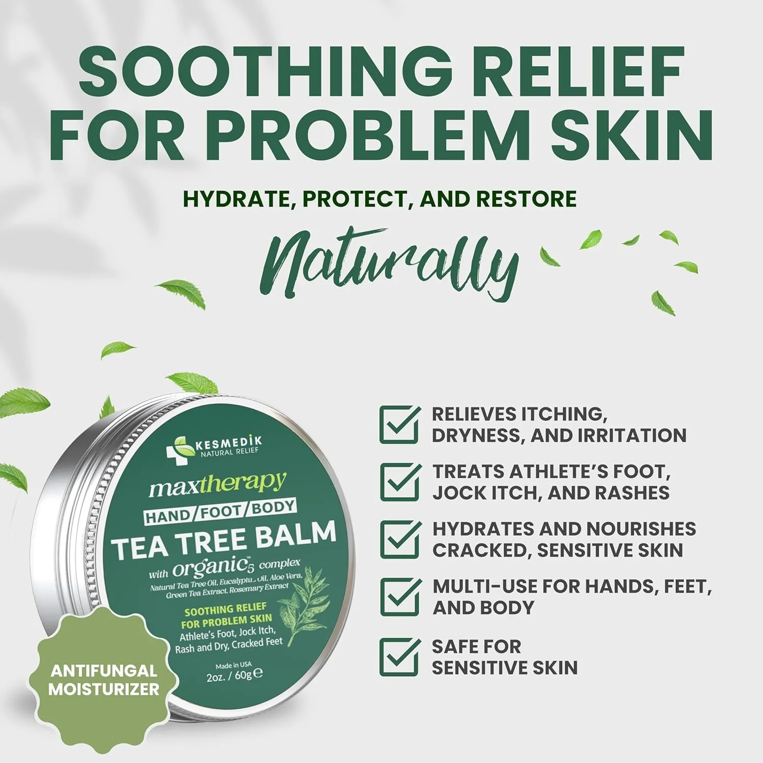 Tea Tree Oil Balm MaxTherapy | Antifungal Homeopathic Remedy for Feet, Scalp & Body, Soothes Itchy Skin, Diaper Rash, Softens Dryness & Cracked Skin (1-Pack)