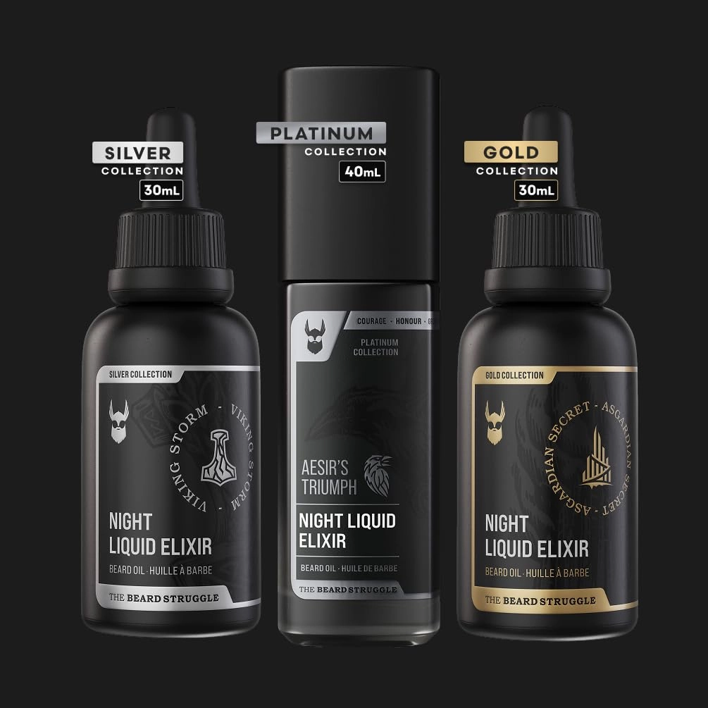 The Beard Struggle Night Liquid Elixir Beard Oil - Platinum Collection - Surtr's Fury (1 Fl oz) - Beard Oil for Men - Natural Blend for Softens, Moisturizing, & Healthier Beard Growth