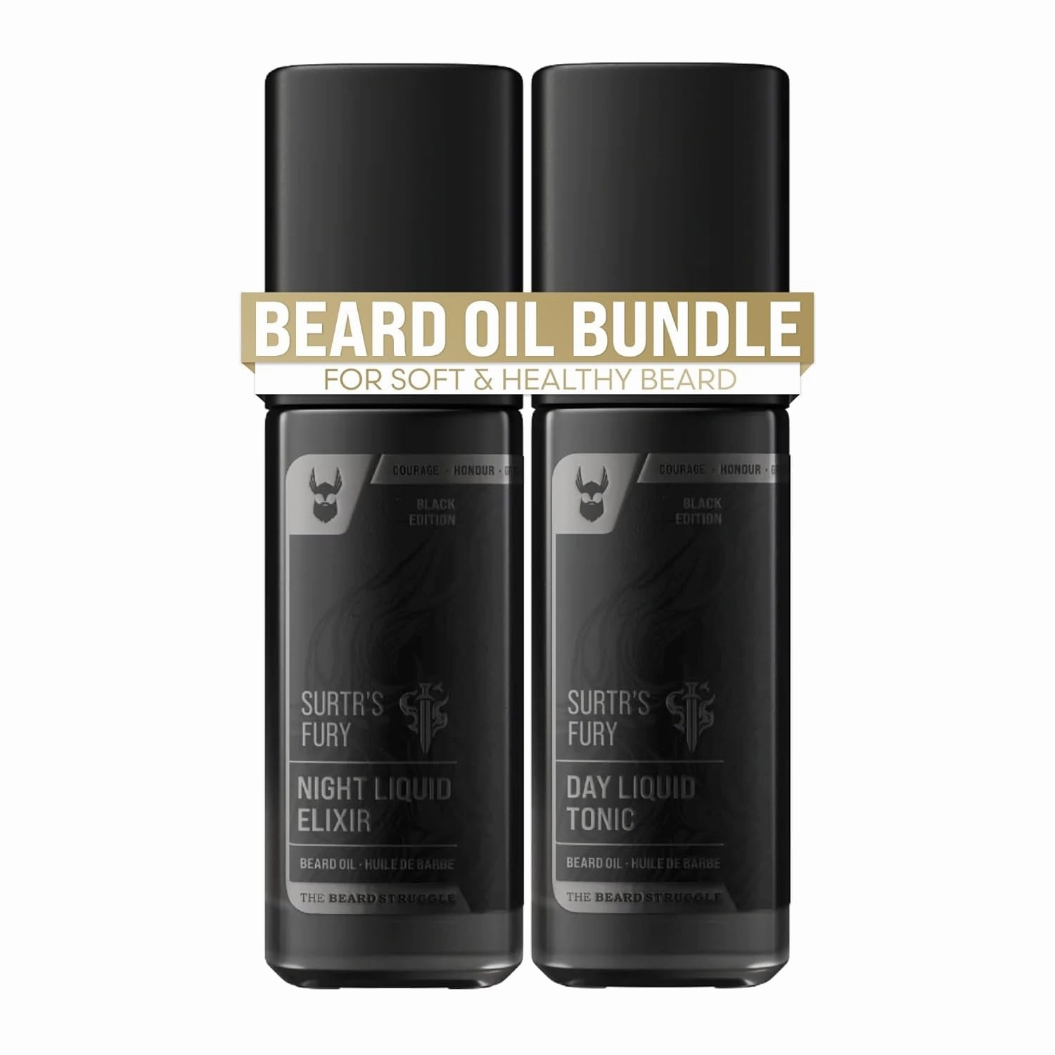 The Beard Struggle Tonic   Elixir Beard Oil Bundle - Platinum Collection - Grooming Beard Oil - Softens, Moisturizers, and Strengthens Beard Growth - Pack of 2, Surtr's Fury
