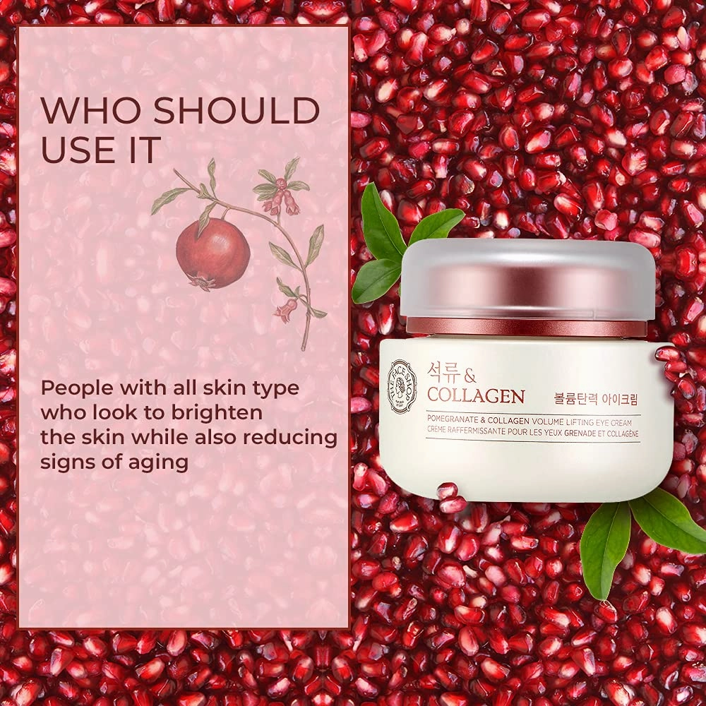The Face Shop Pomegranate & Collagen Volume Lifting Eye Cream | Ultra-Light Eye Cream for Eye Skin Lifting, Firming & Brightening | Reduce Dark Circles | Deep Hydrating Under Eye Area, 1.69 Fl Oz