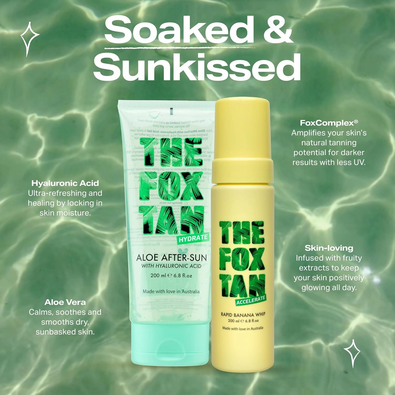 The Fox Tan Tropicool Duo, Tanning Accelerator & After-Sun Gel Set, For Darker & Long-Lasting Tans, Cooling & Hydrating for Sunburnt & Dry Skin, Vegan & Cruelty-Free, 200ml (Pack of 2)