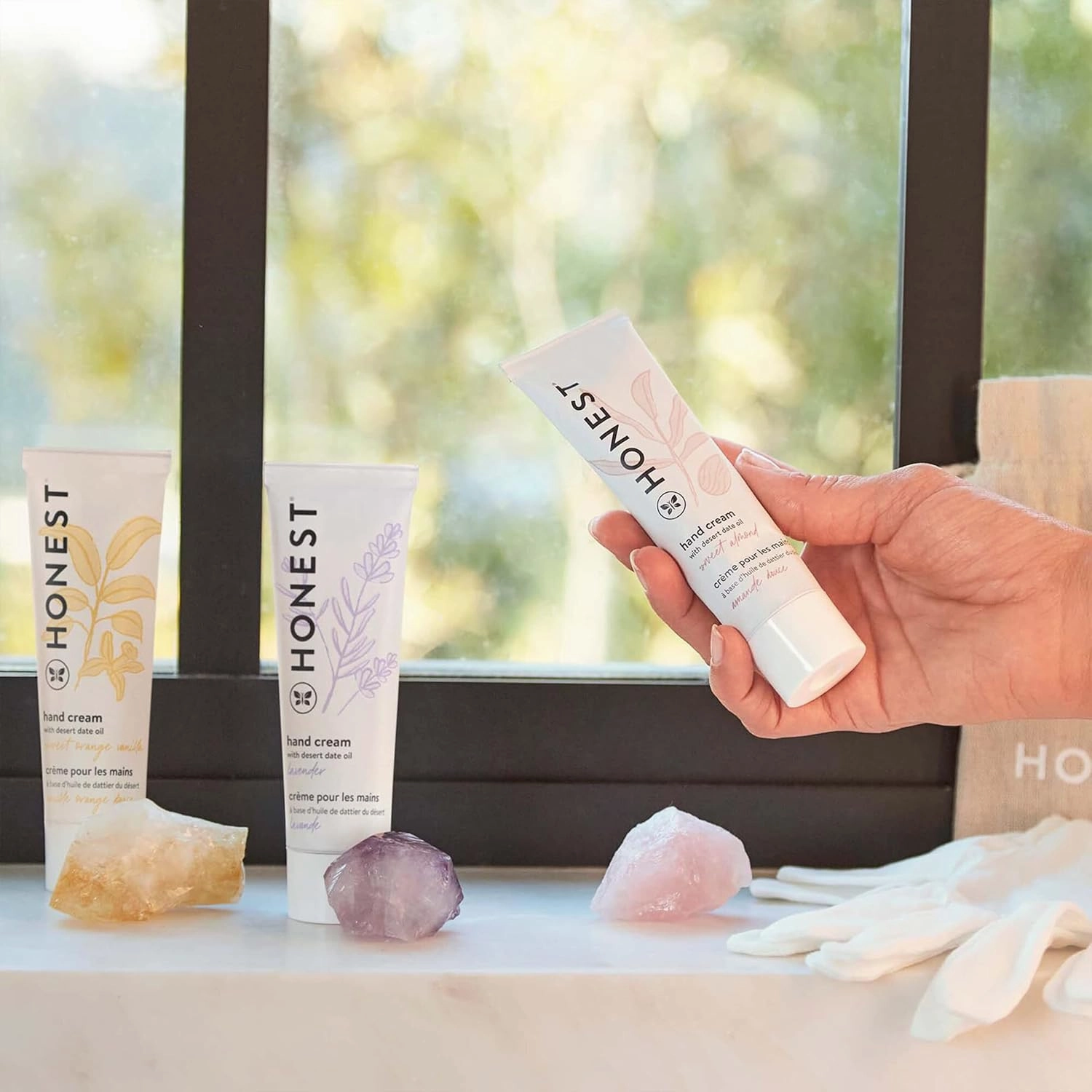 The Honest Company Seriously Soft Hand Care Kit | 3 Scented Hand Creams   Moisturizing Organic Gloves | Antioxidant-Packed for Dry Skin | Hypoallergenic   Dermatologist Tested