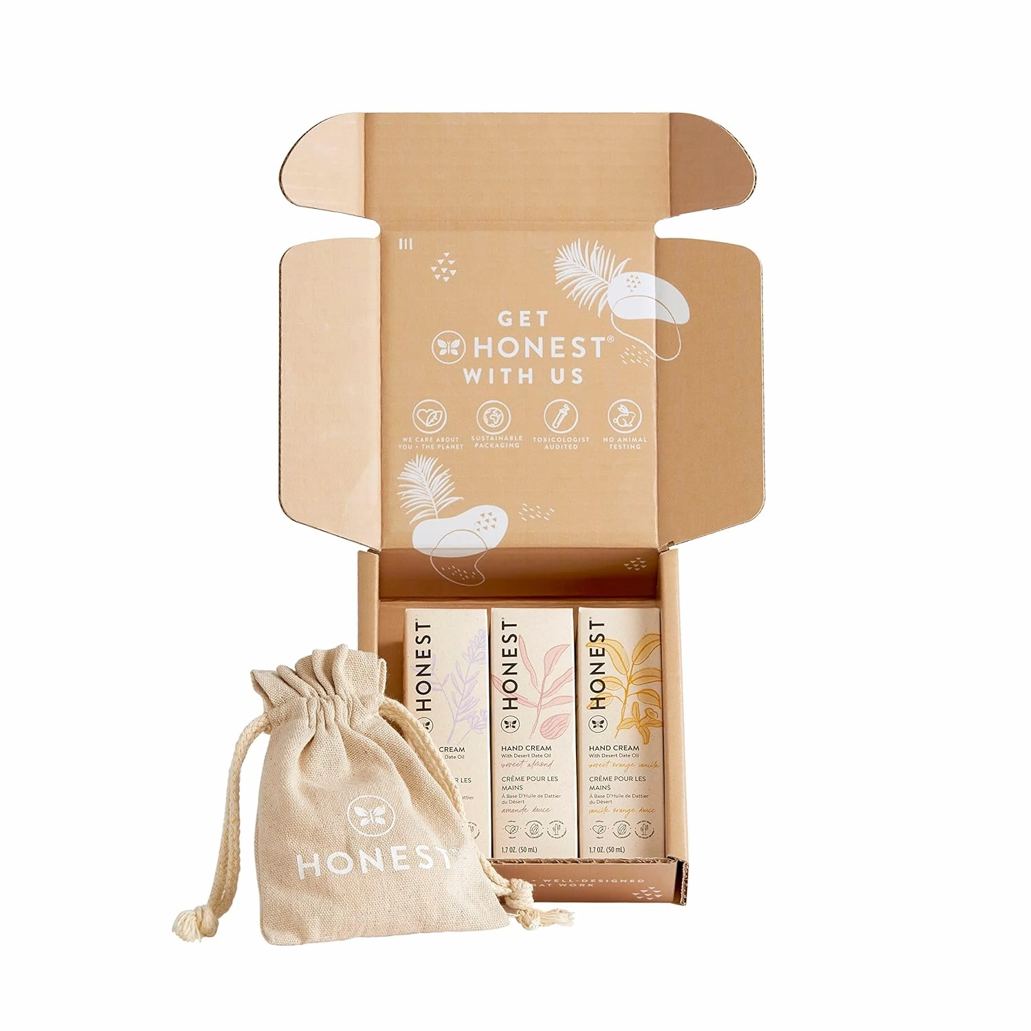 The Honest Company Seriously Soft Hand Care Kit | 3 Scented Hand Creams   Moisturizing Organic Gloves | Antioxidant-Packed for Dry Skin | Hypoallergenic   Dermatologist Tested