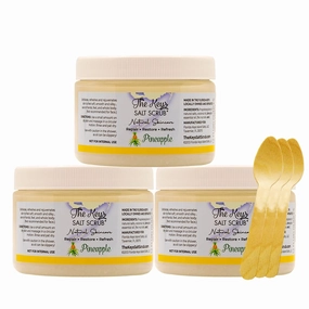 The Keys Sea Salt Exfoliating Body Scrub With Wooden Spoon - Foot and Hand Scrub for Men, Women - Made With Pure Florida Sea Salt (Pineapple, 3 Bulk Pack 12 oz)