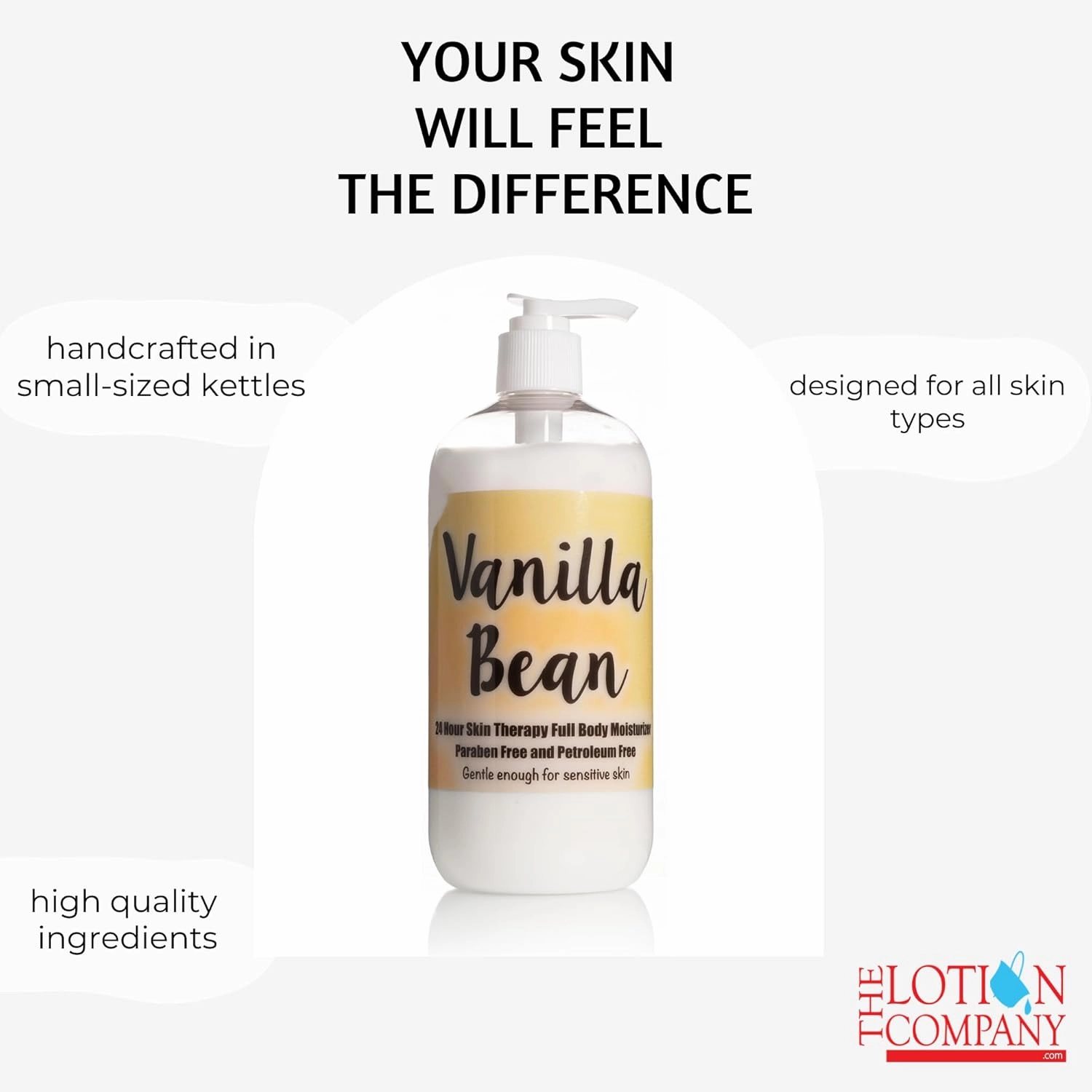 The Lotion Company 24 Hour Skin Therapy Lotion, Full Body Moisturizer, Paraben Free, Made in USA, Vanilla Bean Fragrance, w/ Aloe Vera, 16 Ounces