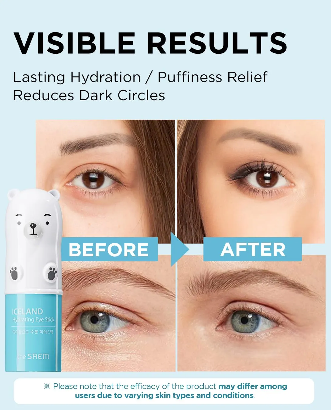 THESAEM Iceland Hydrating Eye Stick 0.24oz 3 Pack - Cooling, Collagen, Peptide - Cooling Eye Balm for Dark Circles and Puffiness – Under Eye Treatment - Balm to Smooth Skin Texture