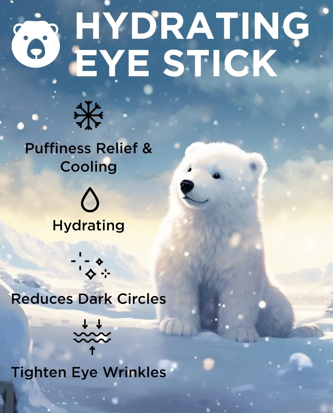 THESAEM Iceland Hydrating Eye Stick 0.24oz 3 Pack - Cooling, Collagen, Peptide - Cooling Eye Balm for Dark Circles and Puffiness – Under Eye Treatment - Balm to Smooth Skin Texture