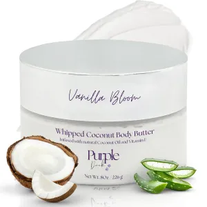Thick Whipped Body Butter for Women – Moisturizer with Organic Coconut Oil, Shea Butter & Vitamin E – Silky Hydrating Body Butter for Soft, Smooth Skin - Vanilla Bloom 8 Oz