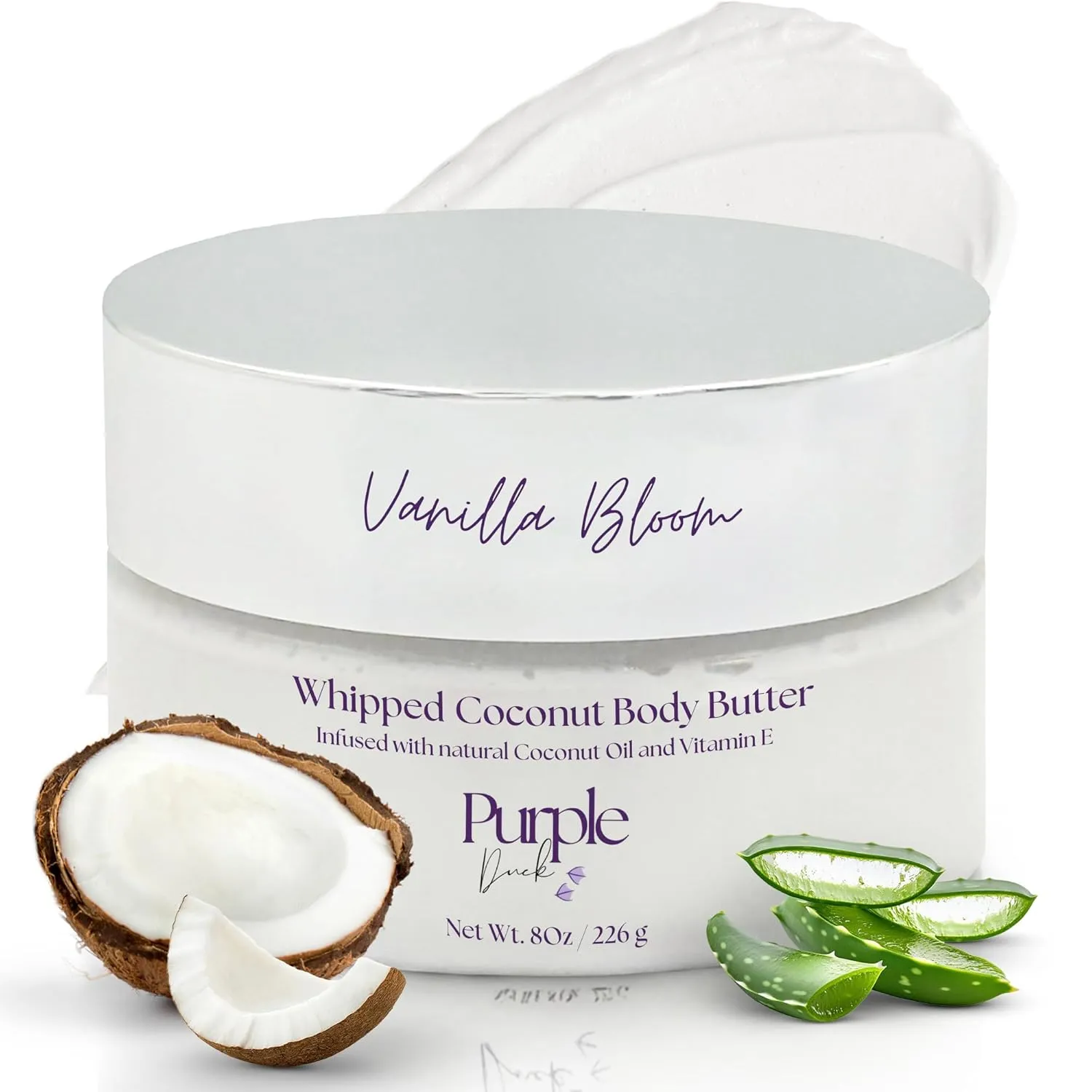 Thick Whipped Body Butter for Women – Moisturizer with Organic Coconut Oil, Shea Butter & Vitamin E – Silky Hydrating Body Butter for Soft, Smooth Skin - Vanilla Bloom 8 Oz