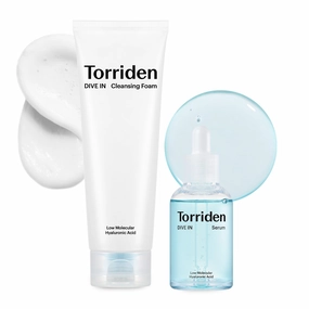 TORRIDEN Dive-in Low-molecular Hyaluronic Acid Serum 1.69 fl oz   Facial Cleansing Foam 5.07 fl oz | Vegan Clean Cruelty Free Facial Deep Hydrating Moisturizer and Cleanser