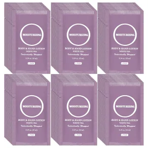 Travel Body Lotion, Individually Wrapped Hand Cream Lotion Bulk, Nourishing Extra Dry Skin Mini Small Packet Size Shower Moisturizer Lotion Toiletries for Travel, Hotel Homeless 0.34 oz (Pack of 100)