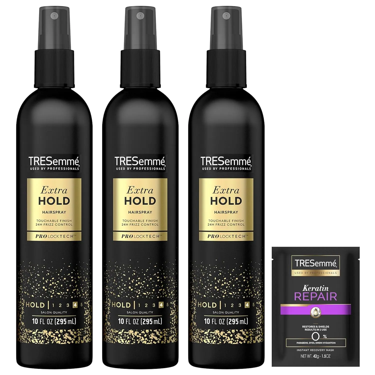 TRESemmé Hairspray, Non-Aerosol, Extra Hold, 3-Pack   Keratin Repair Hair Mask – Moisturizing Hair Spray, Anti-Humidity, Anti-Frizz Hair Products (4 Piece Set)