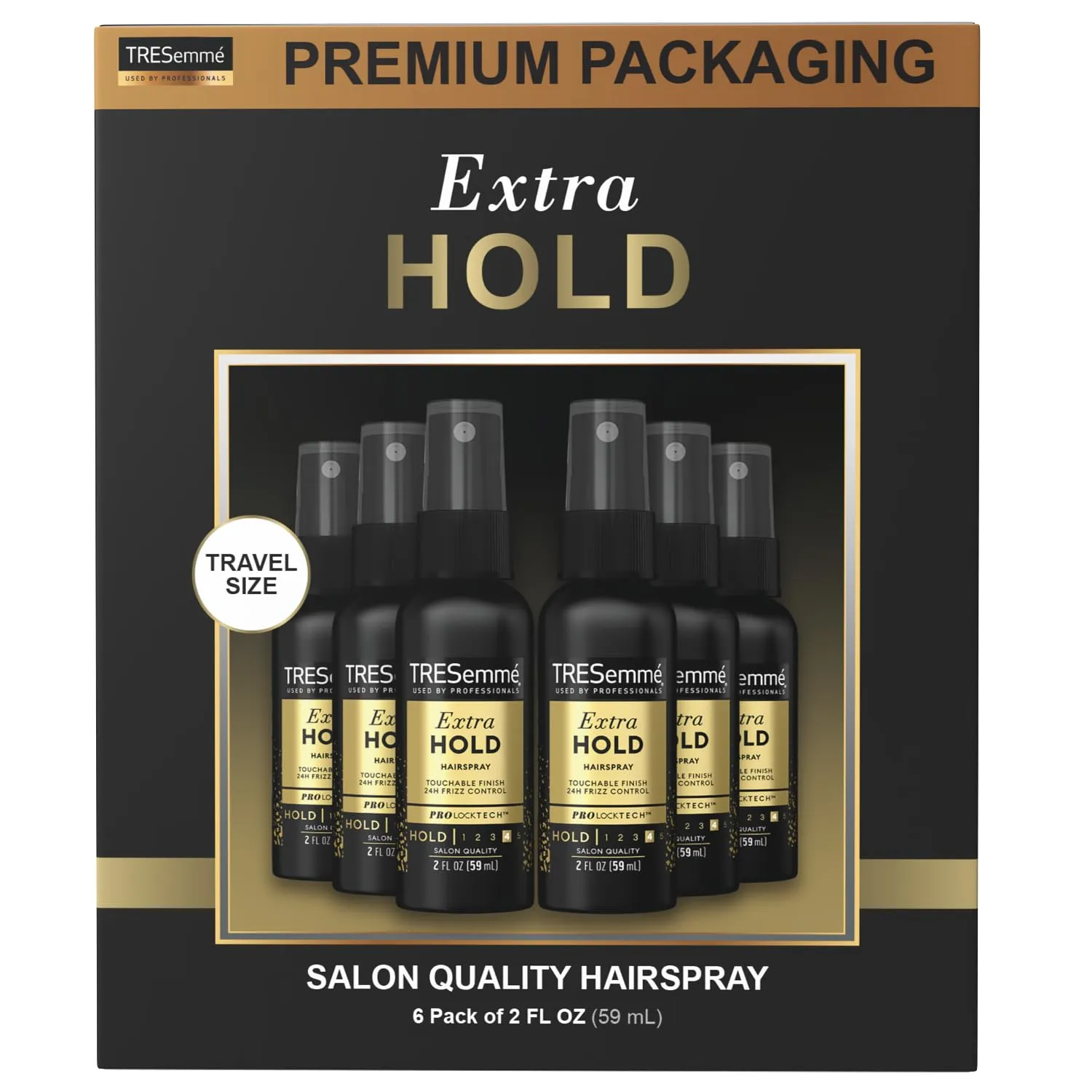 TRESemme Hairspray, Travel-Size, Extra Hold, Non-Aerosol Value Pack - 24-Hour Frizz Control Hair Care, Anti-Humidity Spray for Hair, Styling Products, Moisturizing Hair Spray, 2 Oz (Pack of 6)
