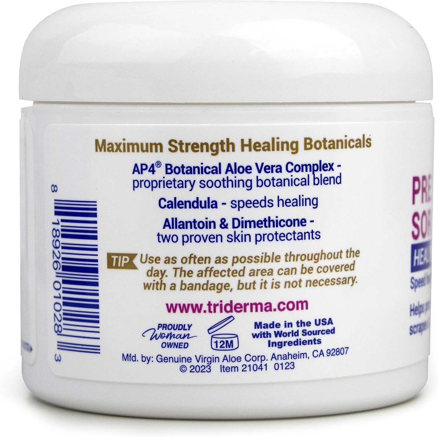 TriDerma MD Pressure Sore Relief Healing Cream for Bed Sores Treatment, Ulcers, Pressure Sores, Wound Healing, Chafed Skin and Hard-to-Heal Skin Sores with Calendula and AP4 Aloe, 4 oz Jar